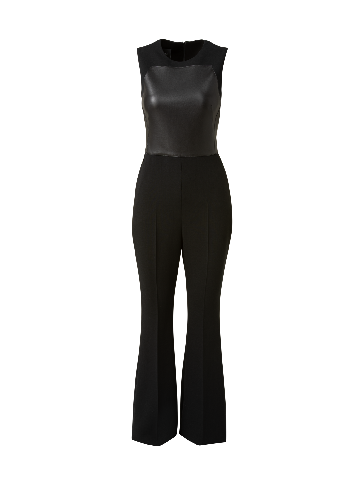 img_21891faa-ec16-4314-a82f-067e9780622a.png Sleeveless Wool Double-Face Jumpsuit with Apron Bodice Inset - Image 1